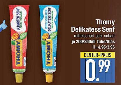 Thomy Delikatess Senf - mittelscharf oder scharf, je 200/250ml Tube/Glas