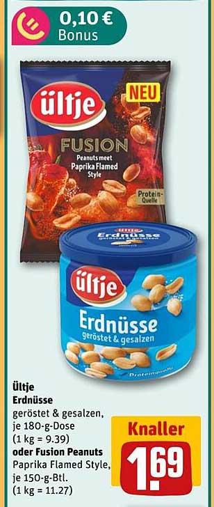 ültje Erdnüsse geröstet & gesalzen, je 180-g-Dose oder Fusion Peanuts Paprika Flamed Style, je 150-g-Btl.