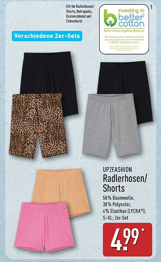 UP2FASHION Radlerhosen/Shorts - Verschiedene 2er-Sets