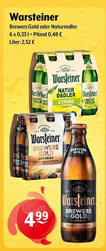Warsteiner Brewers Gold oder Natur Radler 6 x 0,33 l