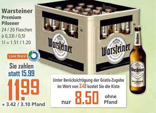 Warsteiner Premium Pilsener - Kasten mit 24 x 0,5l Flaschen