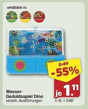 Wasser-Geduldsspiel Dino - verschiedene Ausführungen