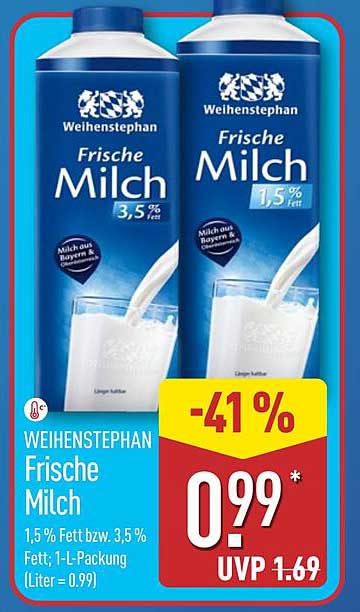 WEIHENSTEPHAN Frische Milch 1,5% bzw. 3,5% Fett, 1-L-Packung
