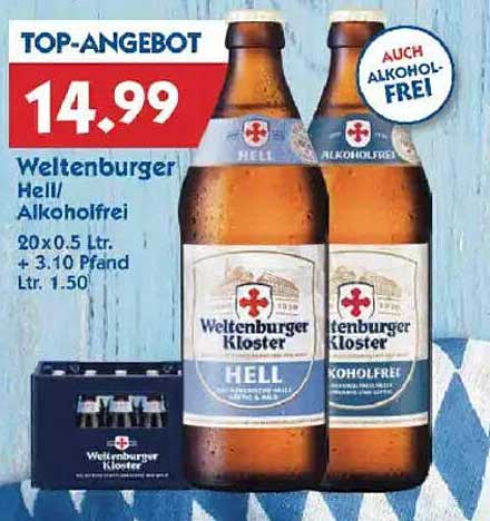 Weltenburger Hell/Alkoholfrei 20 x 0,5 L - TOP-ANGEBOT