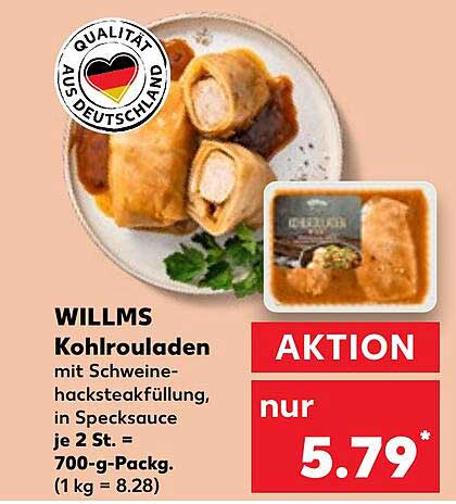 WILLMS Kohlrouladen mit Schweinehacksteakfüllung, in Specksauce je 2 St.