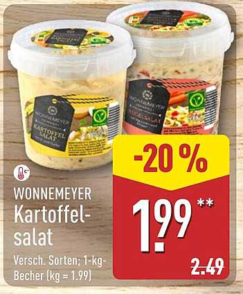 Wonnemeyer Kartoffelsalat – Versch. Sorten; 1-kg-Becher (kg = 1,99)