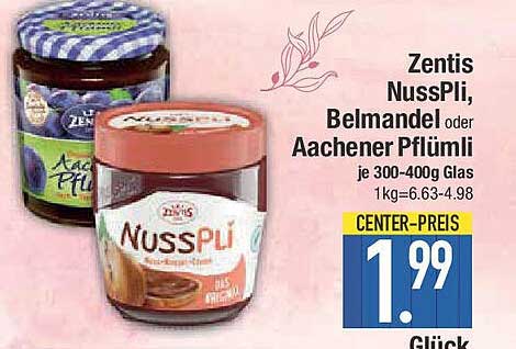 Zentis NussPli, Belmandel oder Aachener Pflümli 300-400g Glas