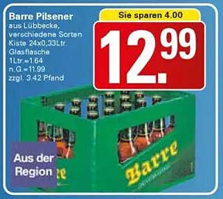 Barre Pilsener aus Lübbecke, verschiedene Sorten, Kiste 24x0,33 ltr. Glasflasche