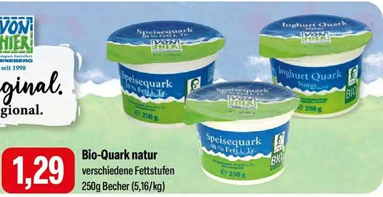 Bio-Quark natur verschiedene Fettstufen 250g Becher