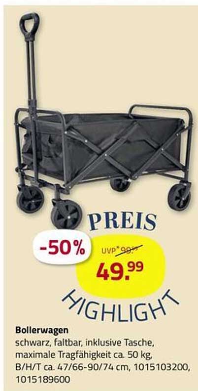 Bollerwagen schwarz, faltbar, inklusive Tasche, maximale Tragfähigkeit ca. 50 kg