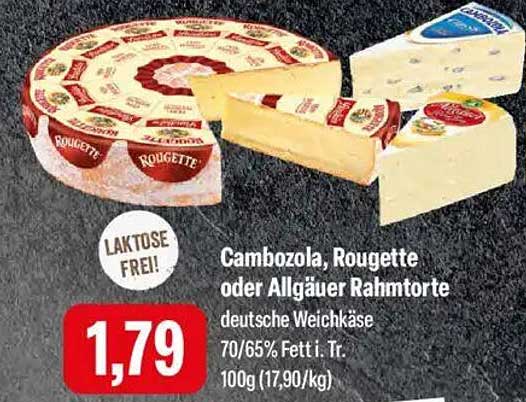 Cambozola, Rougette oder Allgäuer Rahmtorte - laktosefreier deutscher Weichkäse