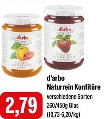 d'arbo Naturrein Konfitüre verschiedene Sorten 260/450g Glas