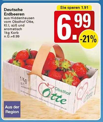 Deutsche Erdbeeren aus Hiddenhausen vom Obsthof Otte, 1 kg Korb