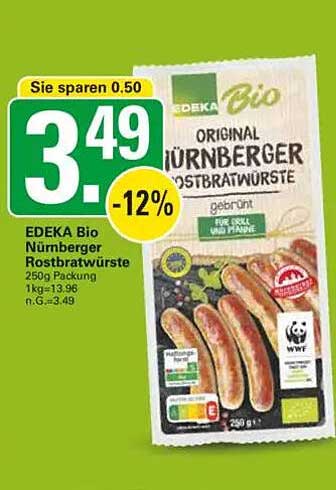 EDEKA Bio Nürnberger Rostbratwürste 250g Packung