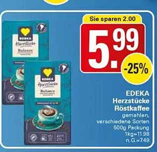 EDEKA Herzstücke Rö Caffee 500g Packung