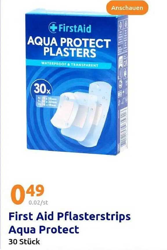 First Aid Pflasterstrips Aqua Protect - 30 Stück
