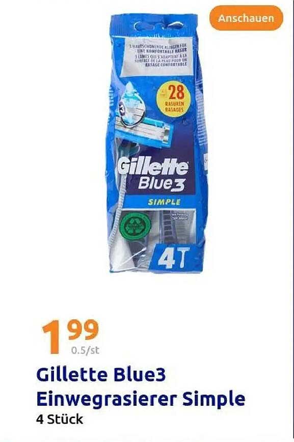 Gillette Blue3 Einwegrasierer Simple 4 Stück