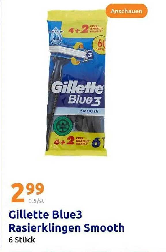 Gillette Blue3 Rasierklingen Smooth - 6 Stück