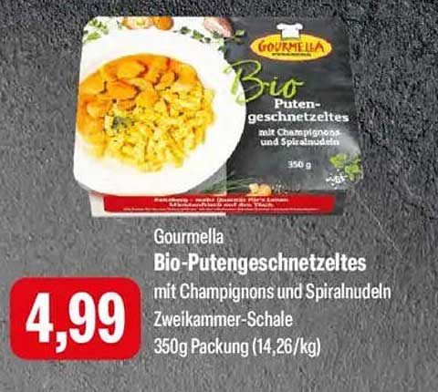 Gourmella Bio-Putengeschnetzeltes mit Champignons und Spiralnudeln