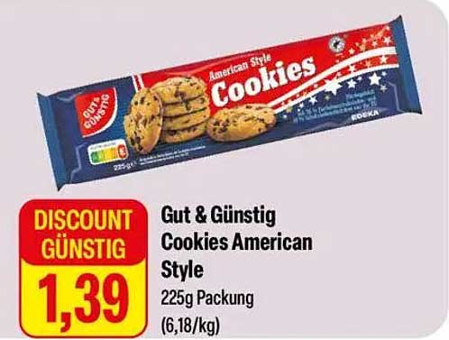 Gut & Günstig Cookies American Style 225g Packung