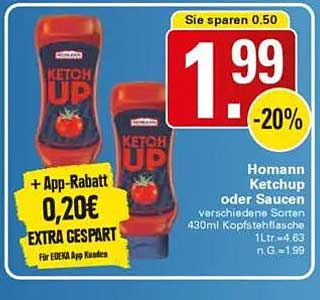 Homann Ketchup oder Saucen, verschiedene Sorten 430ml - Kopfstechflasche