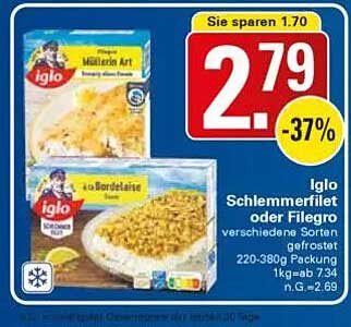 Iglo Schlemmerfilet oder Filegro verschiedene Sorten gefrostet
