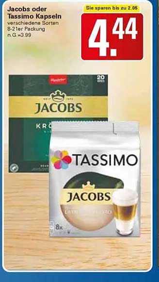 Jacobs oder Tassimo Kapseln - verschiedene Sorten 8-21er Packung