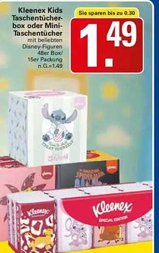 Kleenex Kids Taschentücherbox oder Mini-Taschentücher mit beliebten Disney-Figuren