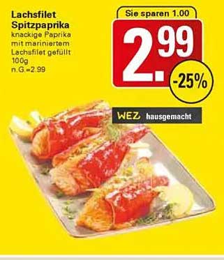 Lachsfilet Spitzpaprika - knackige Paprika mit mariniertem Lachsfilet gefüllt 100g