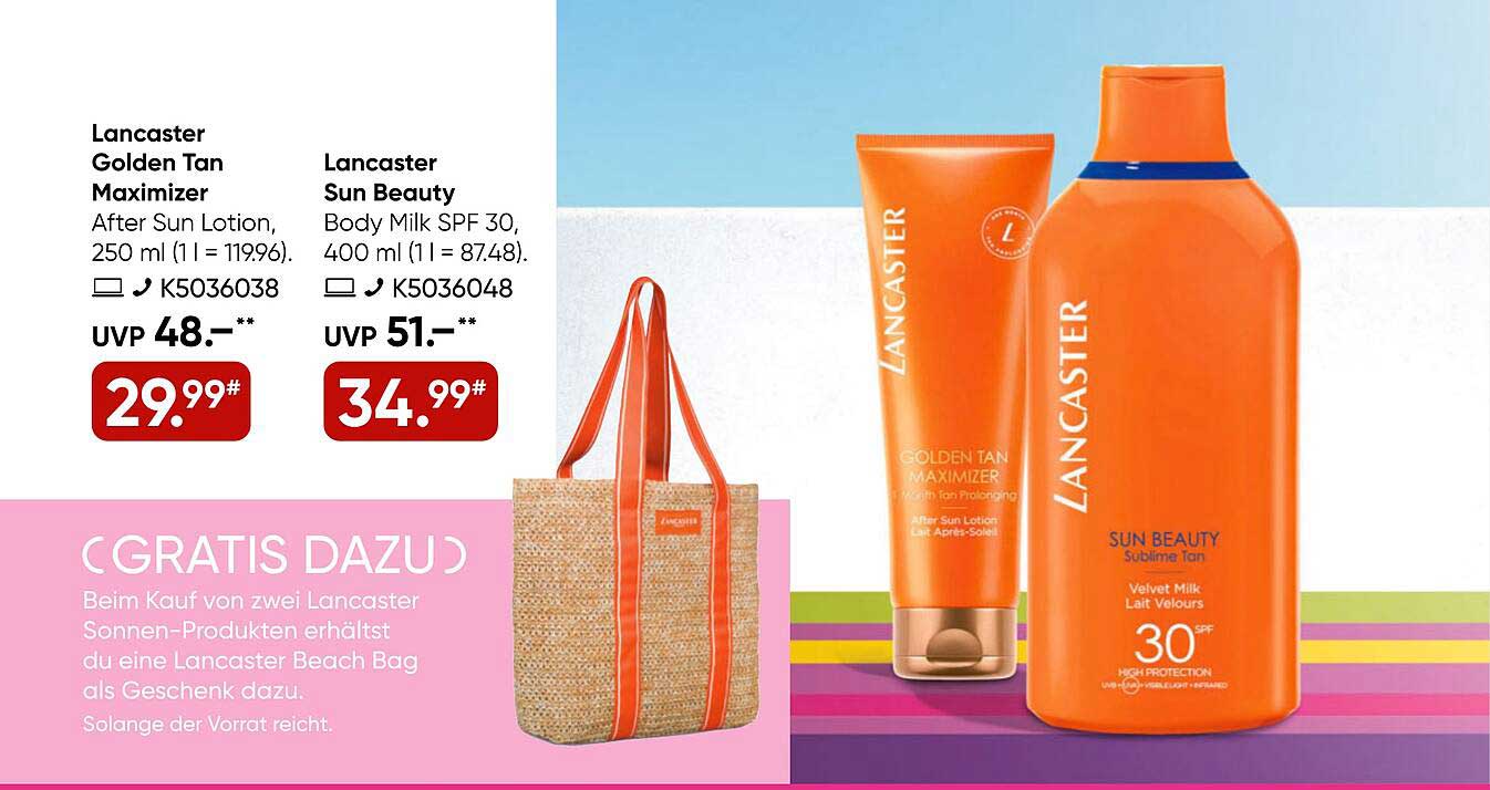 Lancaster Golden Tan Maximizer + Lancaster Sun Beauty mit GRATIS Lancaster Beach Bag
