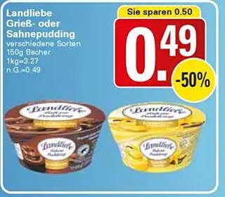 Landliebe Grieß- oder Sahnepudding 150g Becher