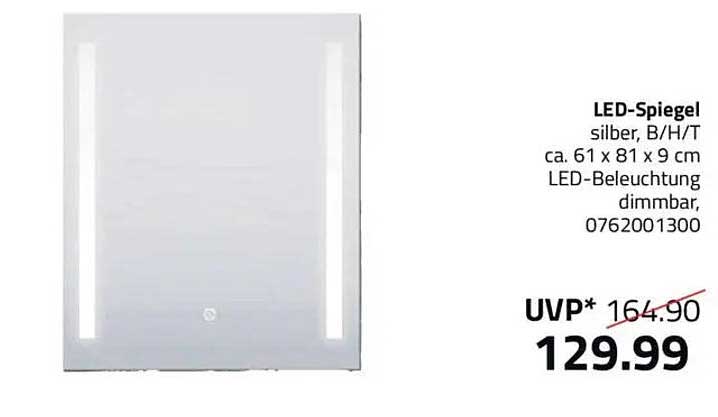 LED-Spiegel silber, B/H/T ca. 61 x 81 x 9 cm mit dimmbarer LED-Beleuchtung