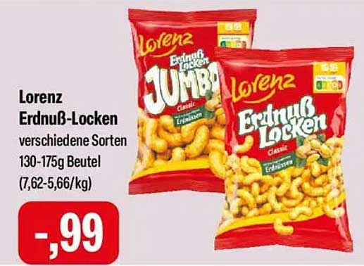 Lorenz Erdnuss-Locken verschiedene Sorten 130-175g Beutel
