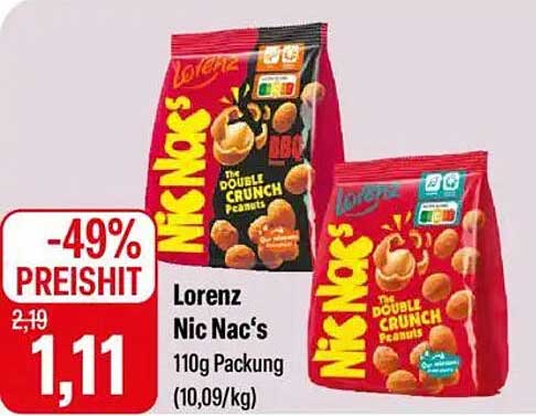 Lorenz Nic Nac's 110g Packung – Doppelter Crunch mit Erdnüssen