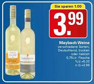Maybach Weine - verschiedene Sorten, Deutschland, trocken oder lieblich
