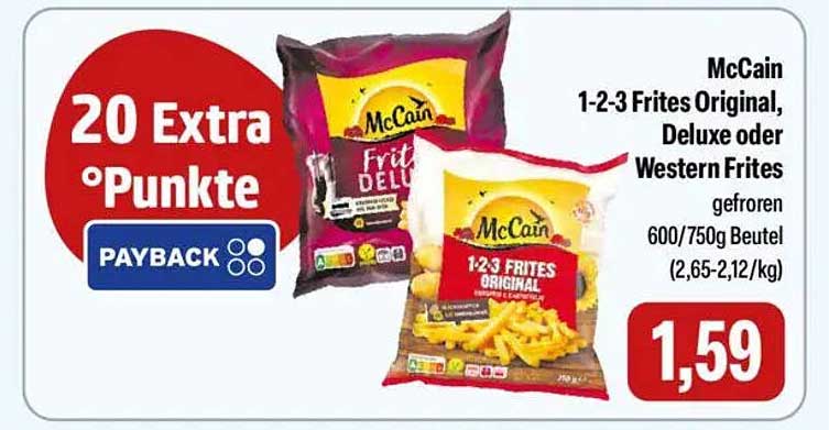 McCain 1-2-3 Frites Original, Deluxe oder Western Frites gefroren 600/750g Beutel