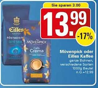 Mövenpick oder Eilles Kaffee ganze Bohnen 1000g