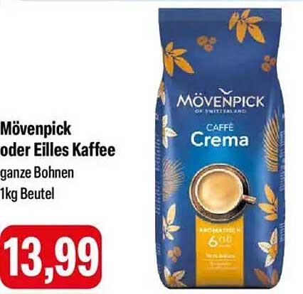 Mövenpick oder Eilles Kaffee ganze Bohnen 1kg Beutel