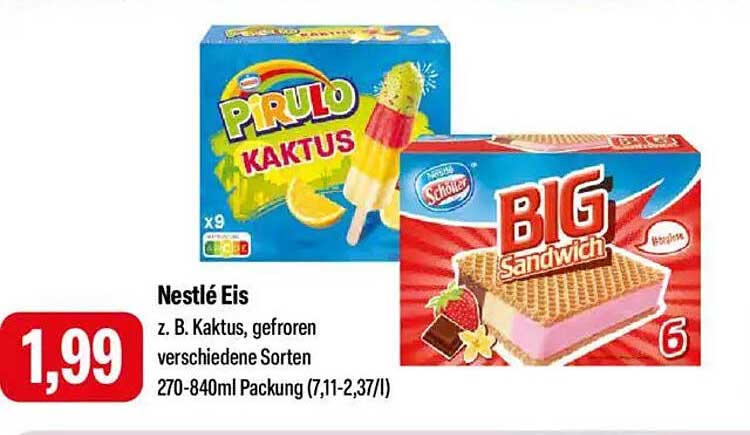 Nestlé Eis: z. B. Kaktus, gefroren verschiedene Sorten