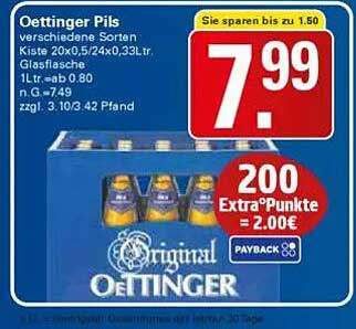 Oettinger Pils Kiste 20x0,5/24x0,33tr. in Glasflasche