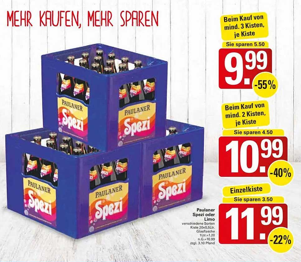 Paulaner Spezi oder Limo — Verschiedene Sorten, Kiste 20 x 0,5 L