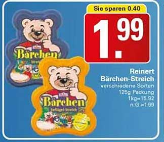 Reinert Bärchen-Streich verschiedene Sorten 125g Packung