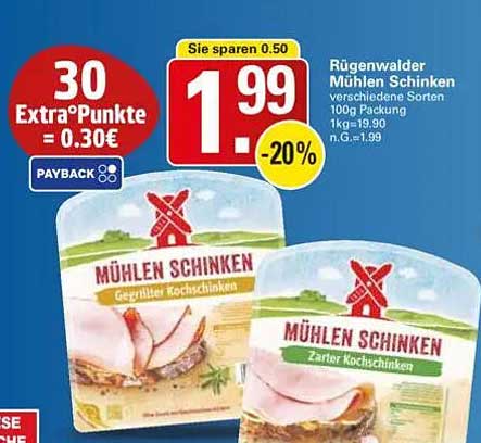 Rügenwalder Mühlen Schinken verschiedene Sorten 100g Packung