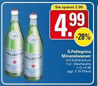 S. Pellegrino Mineralwasser mit Kohlensäure 1L, 2er-Pack