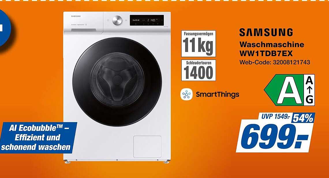 Samsung Waschmaschine WW1TDB7EX – 11 kg Fassungsvermögen