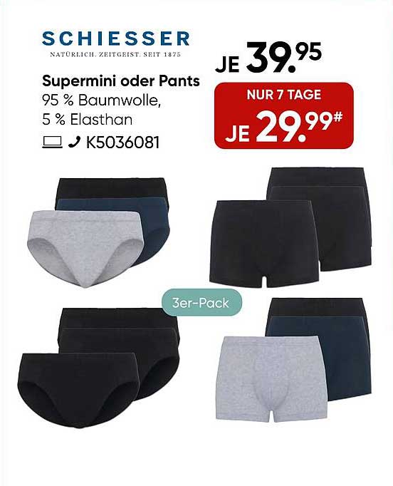 Supermini oder Pants 3er-Pack von Schiesser nur 29,99 €