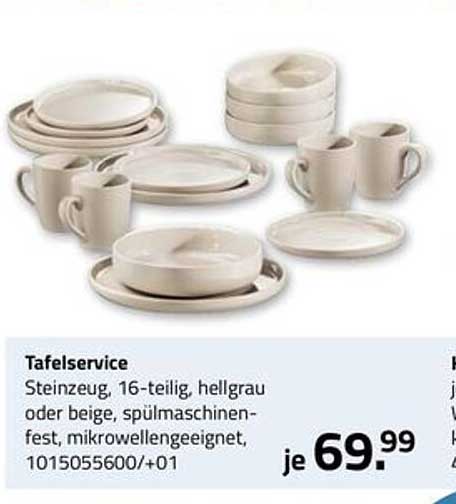 Tafelservice, 16-teilig, hellgrau oder beige