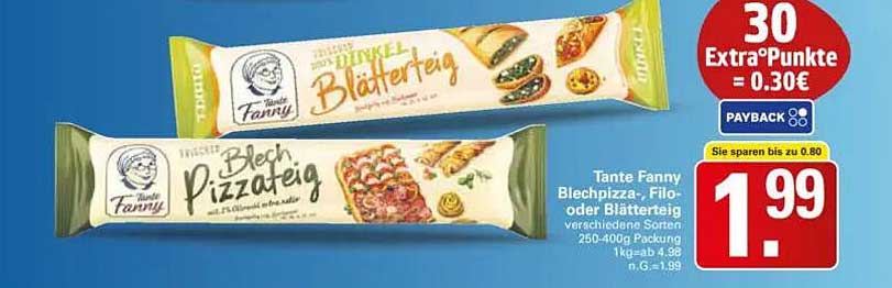 Tante Fanny Blechpizza - Filoteig oder Blätterteig 250-400g