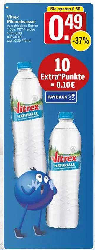Vitrex Mineralwasser 1,5 L PET-Flasche