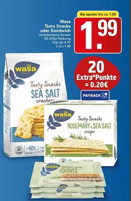 Wasa Tasty Snacks oder Sandwich – verschiedene Sorten